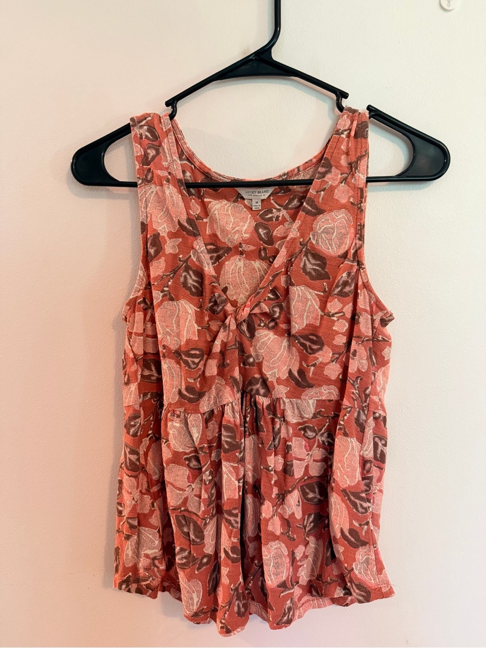 Lucky Brand Coral Floral Tie-Front Tank Top